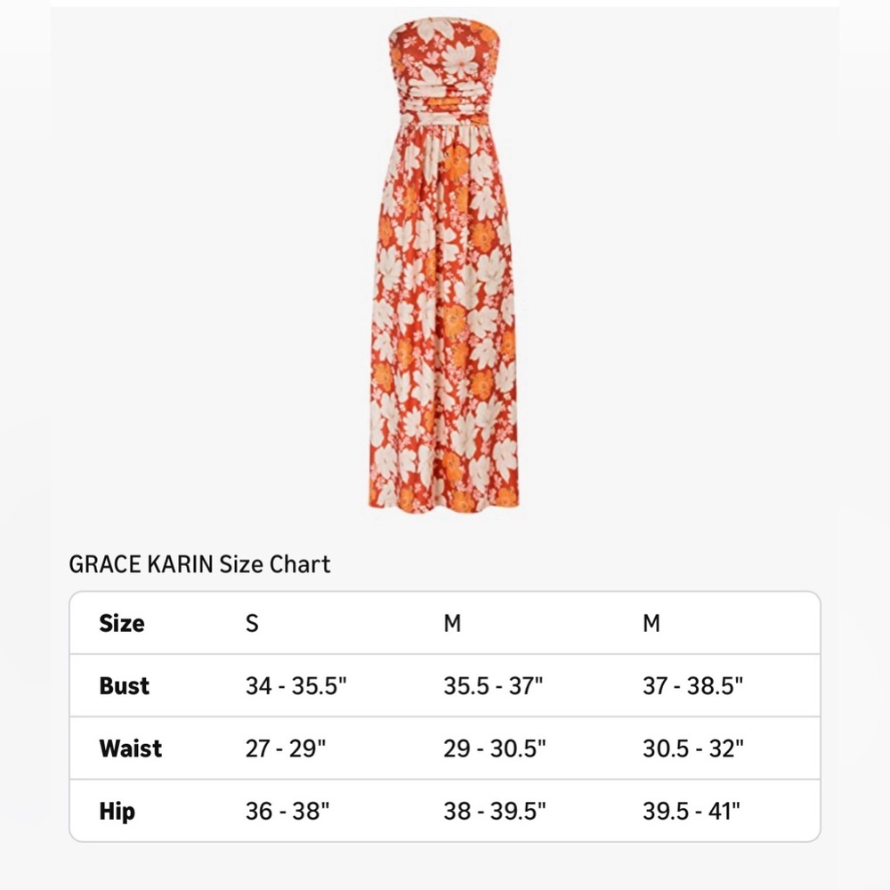 NWT Orange Floral Strapless Maxi Dress-S - Picture 7 of 10